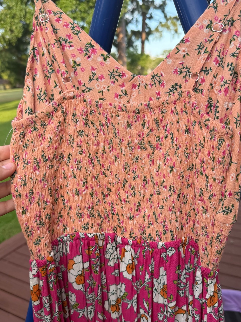 Angie Pink Floral Smocked Maxi Dress NWOT Large - Picture 5 of 9